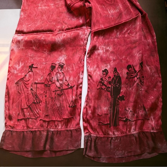 vtg Citron Santa Monica Red Silk Blend Art Print Wide Leg Pants Medium - Picture 3 of 12